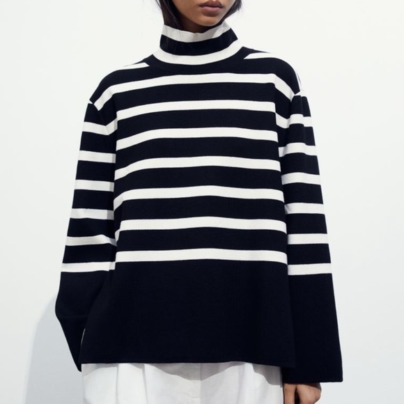 HM Striped Mock Turtleneck Sweater (S) - Picture 1 of 10